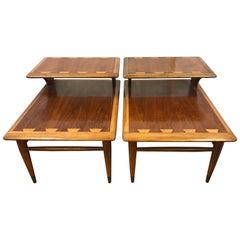 Pair of Lane Acclaim Midcentury Andre Bus End Two-Tiered Tables Nightstands