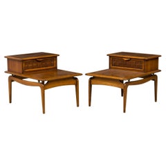 Pair of Lane Altavista American Modern Walnut 2-Tier Nightstands / End Tables