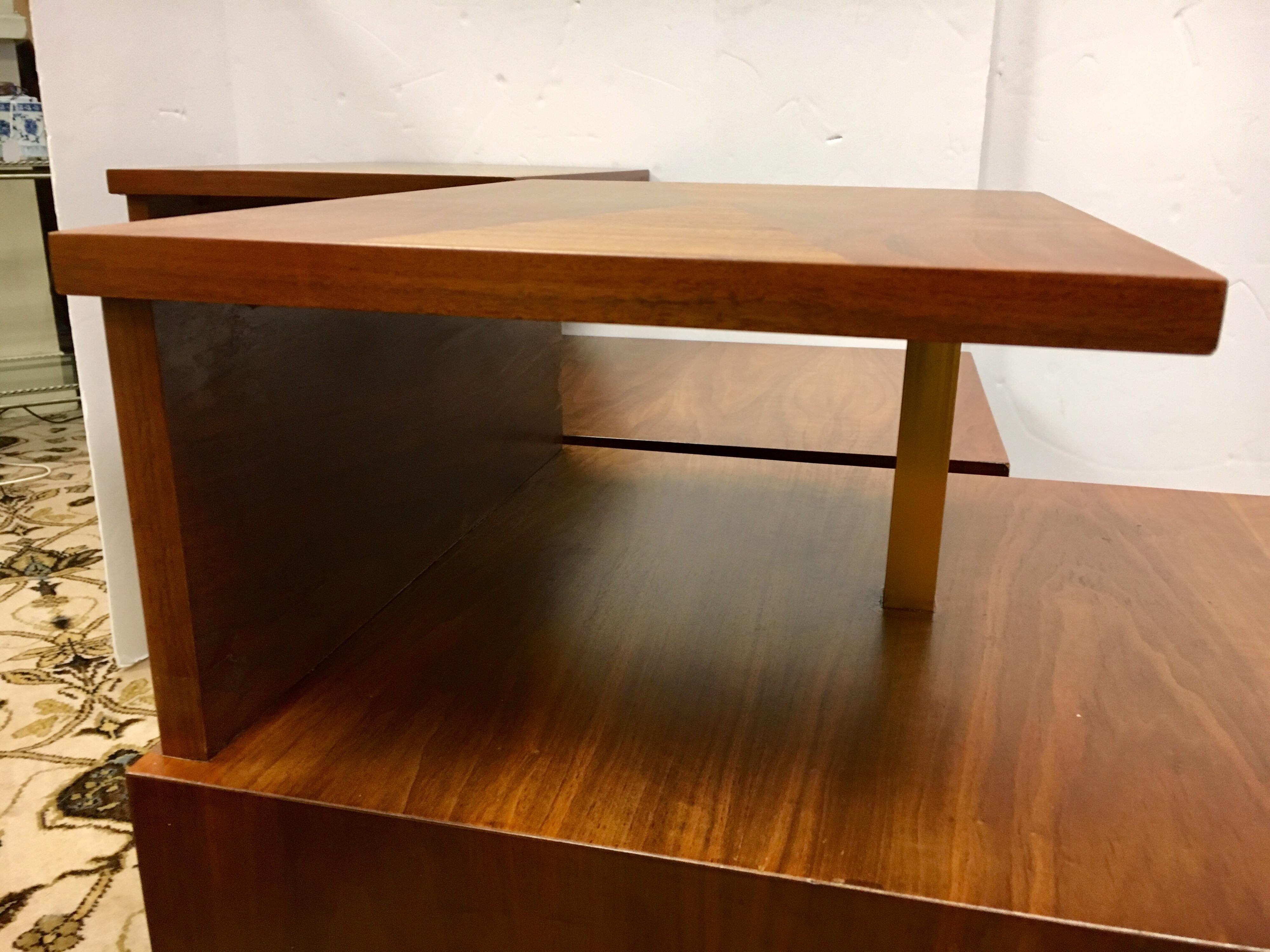 Walnut Pair of Lane Altavista Mid Century Modern Two-Tiered End Side Tables