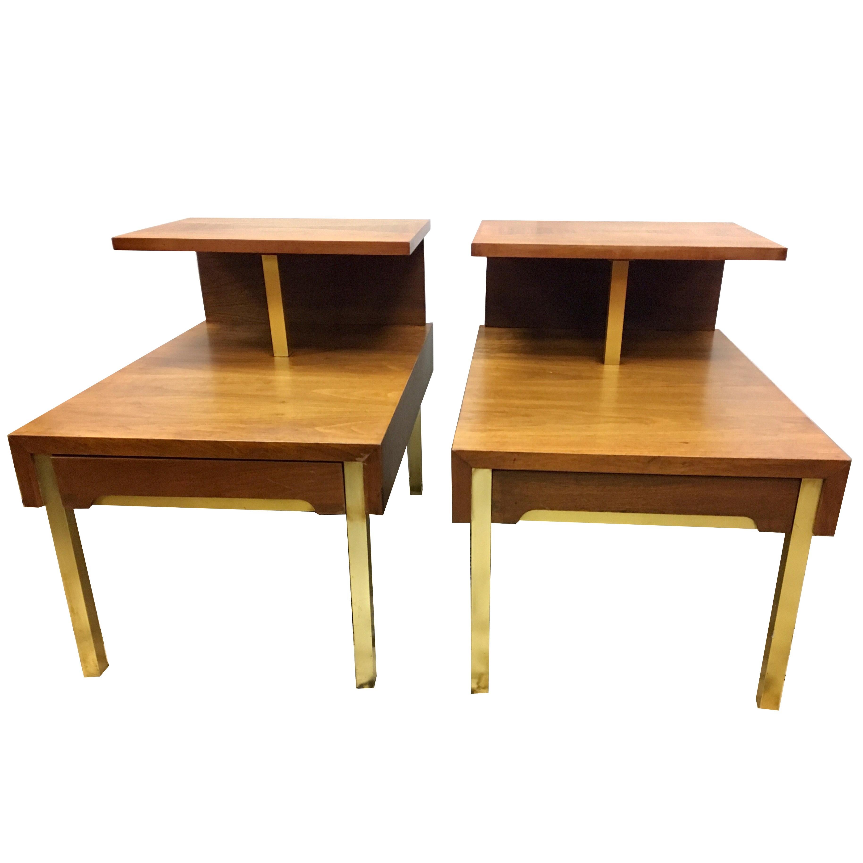 Pair of Lane Altavista Mid Century Modern Two-Tiered End Side Tables