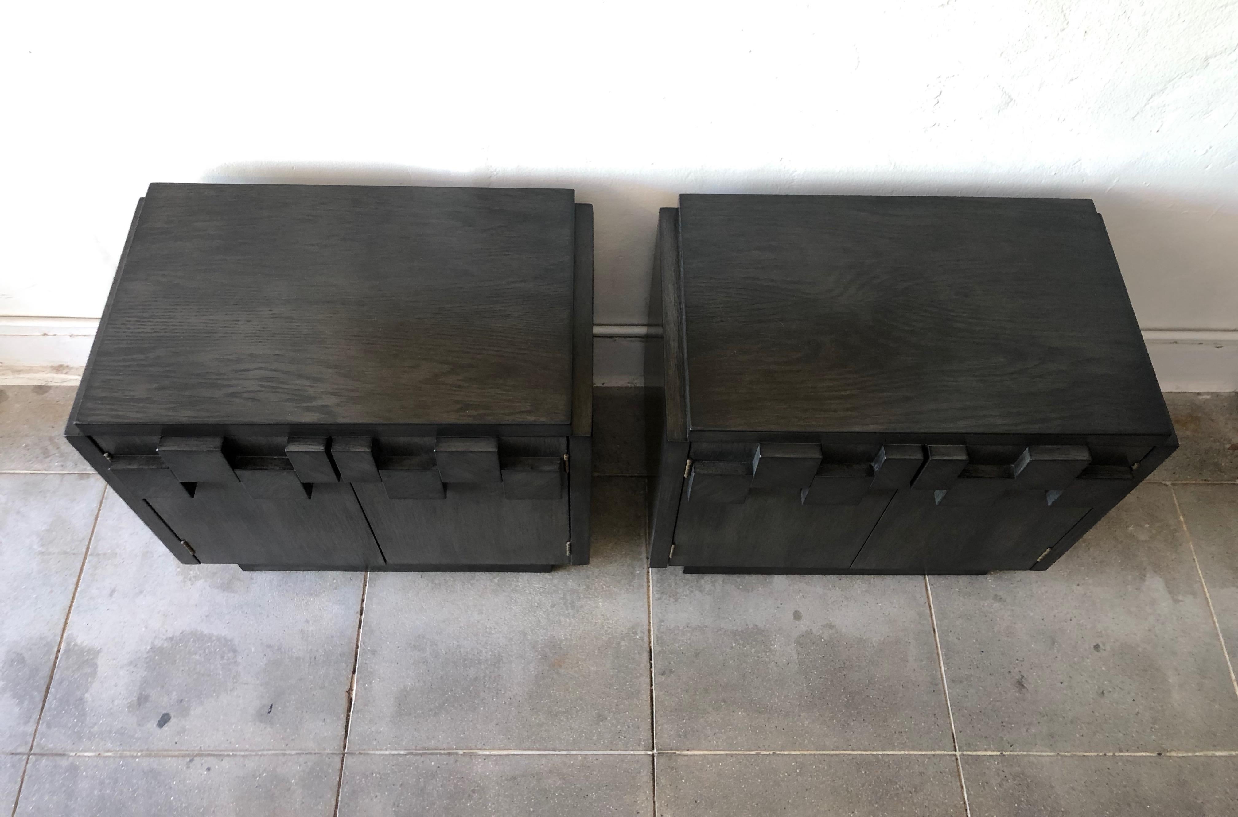 Pair of Lane Brutalist Charcoal Grey Nightstands  4