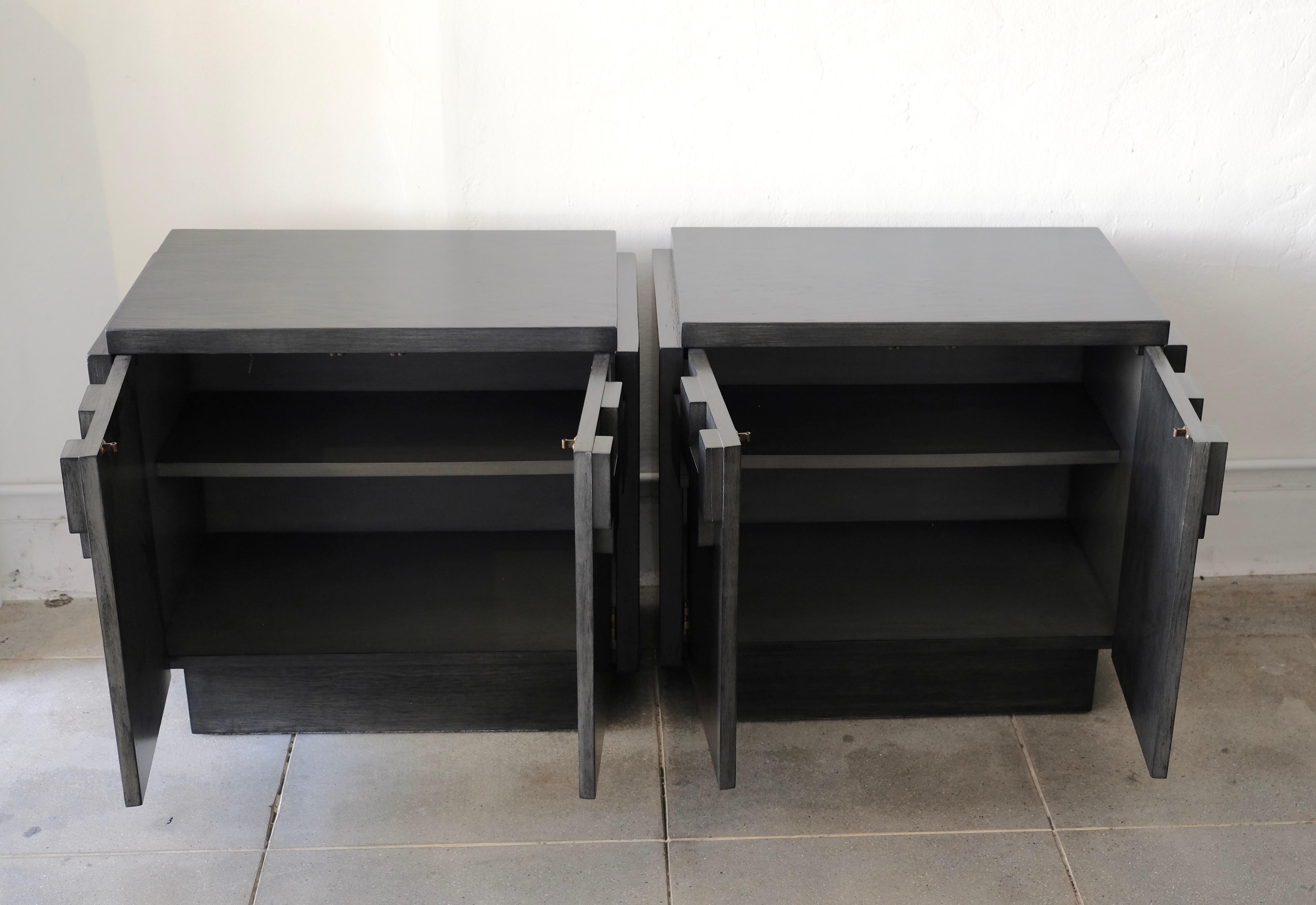 Mid-Century Modern Pair of Lane Brutalist Charcoal Grey Nightstands 