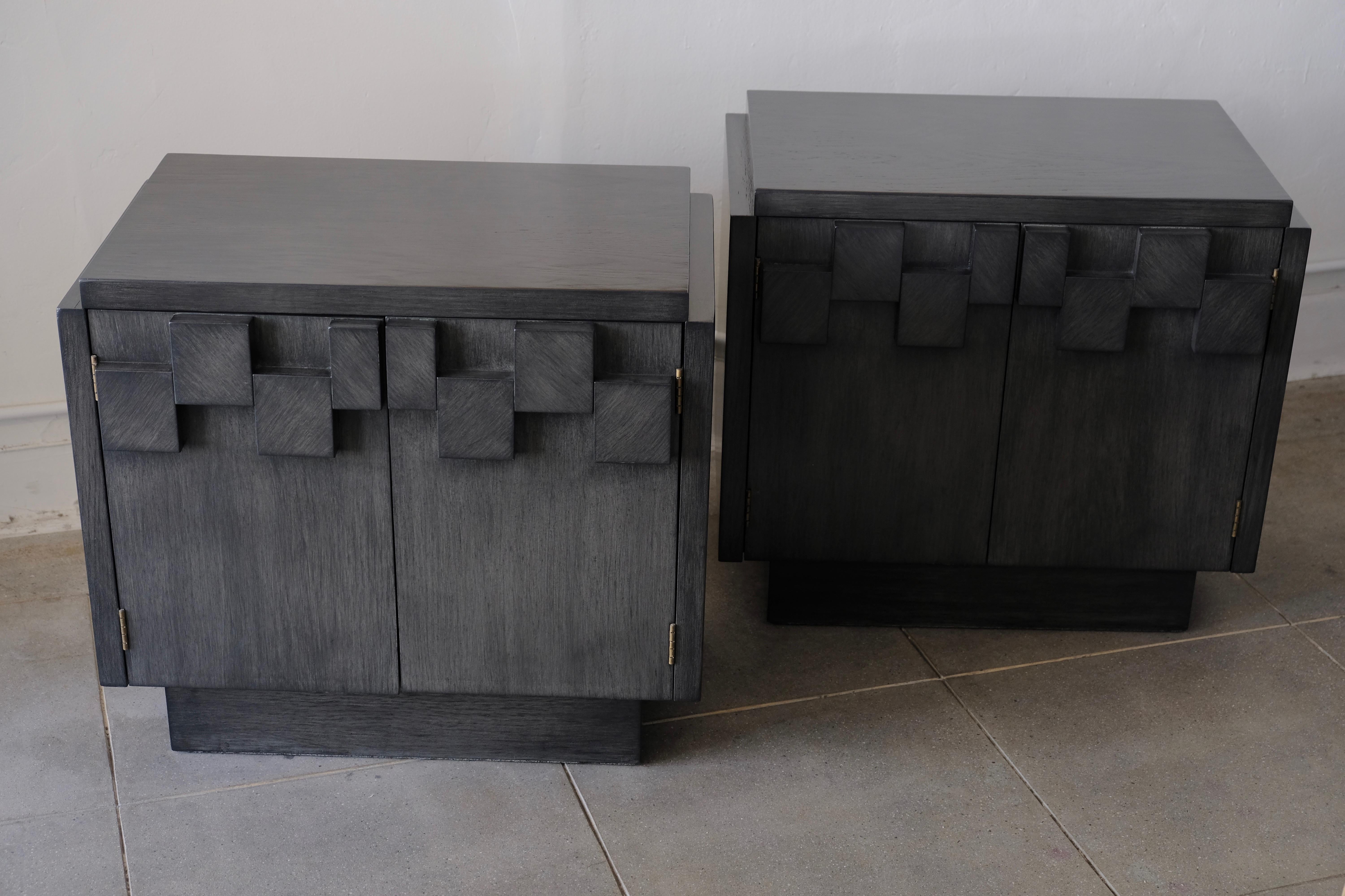 Pair of Lane Brutalist Charcoal Grey Nightstands  2