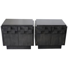 Pair of Lane Brutalist Charcoal Grey Nightstands 