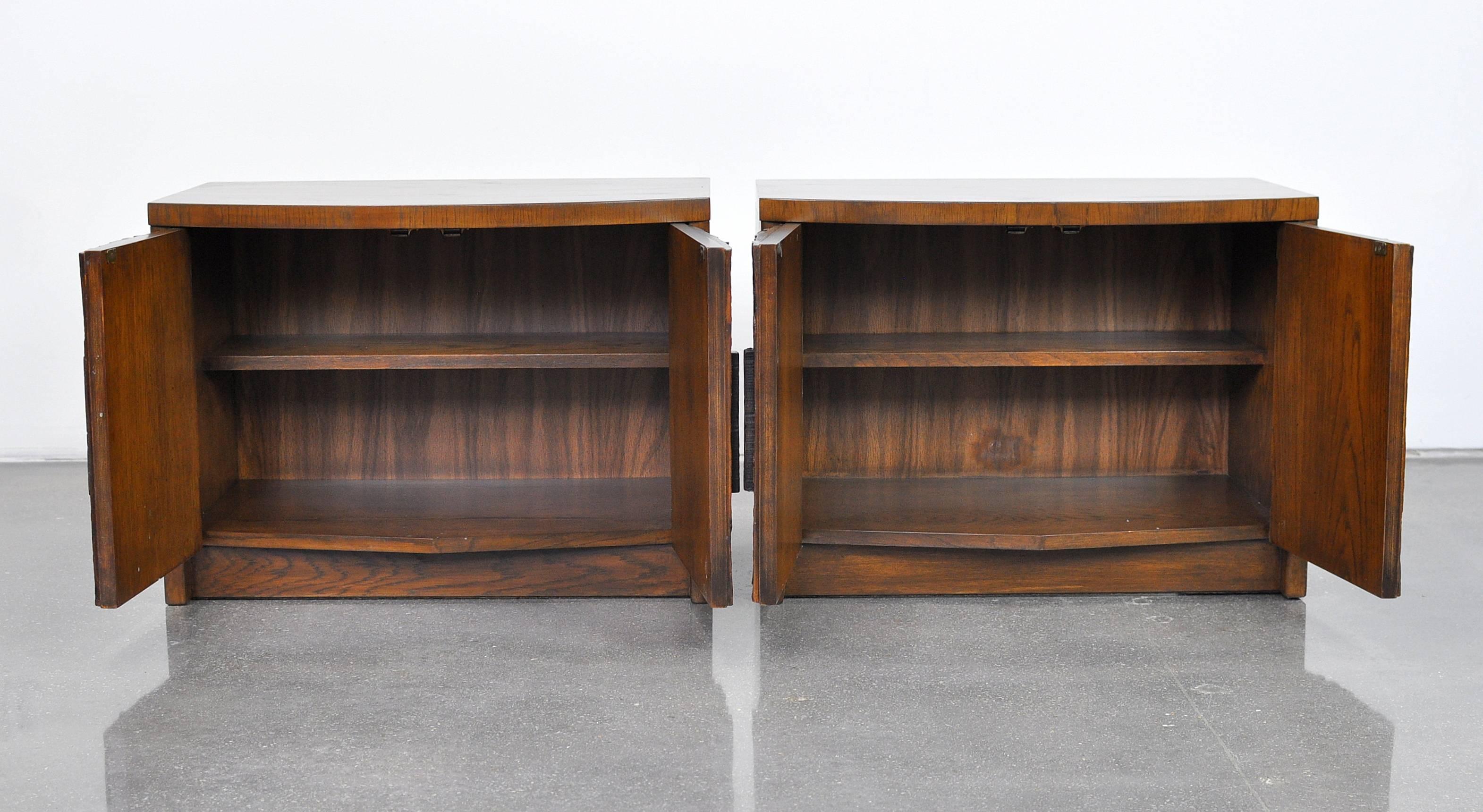 Stained Pair of Lane Brutalist Nightstands