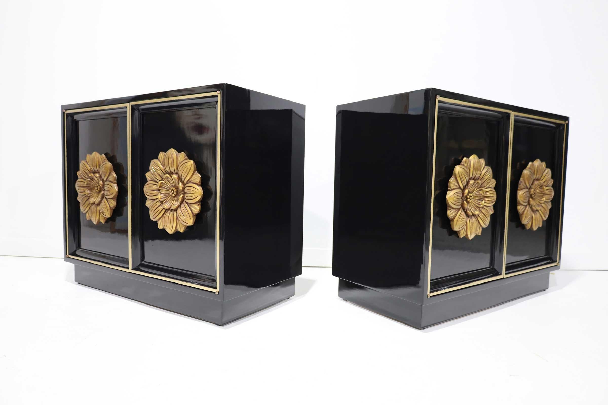 Pair of Lane Floral Chests in Black Laquer 1