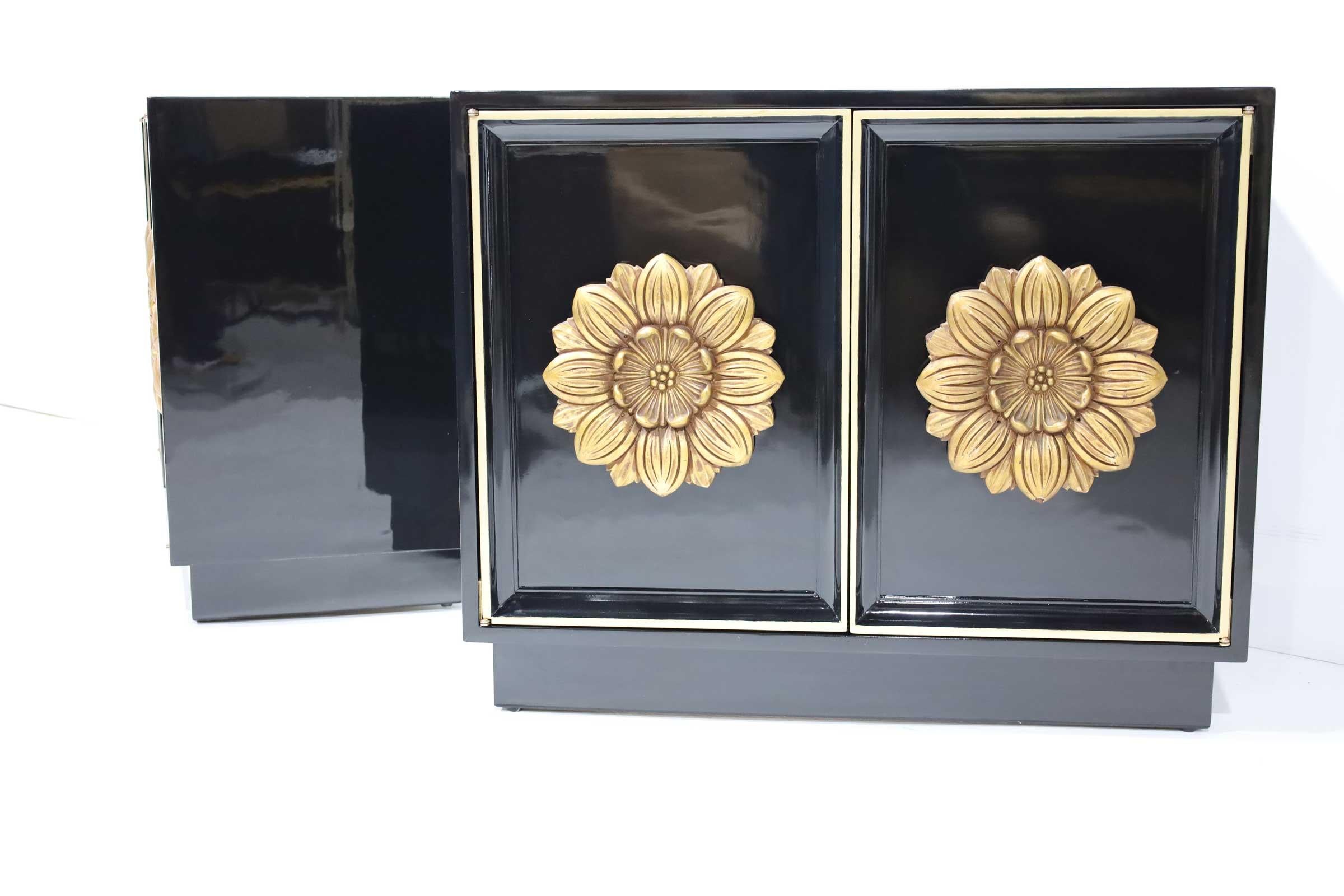Pair of Lane Floral Chests in Black Laquer 2