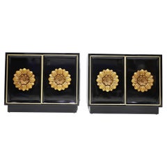 Pair of Lane Floral Chests in Black Laquer