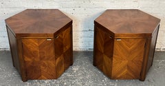 Pair of Lane Furniture Hexagonal Mid-Century Walnut Side Tables
