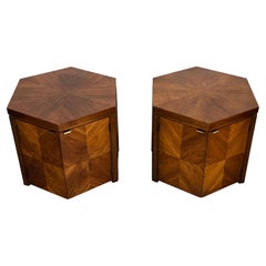 Pair of Lane Furniture Hexagonal Mid-Century Walnut Side Tables
