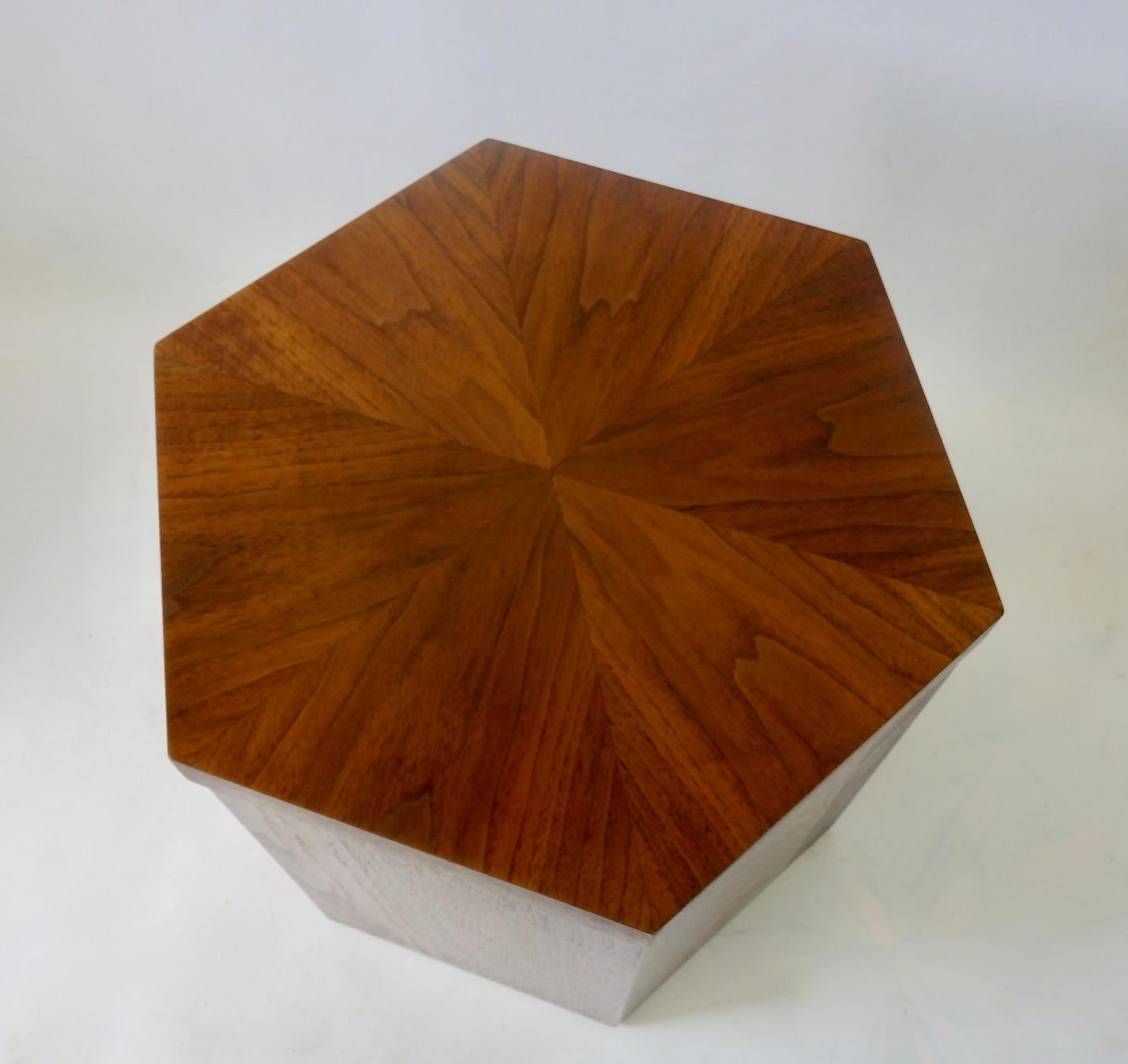 Mid-Century Modern Pair of Lane Hexagonal Walnut Side Pedestal Tables Priced Separately