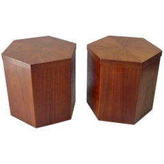 Pair of Lane Hexagonal Walnut Side Pedestal Tables Priced Separately