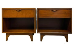 Pair of Lane Mid Century Nightstands / End Tables with Drawer and Open Shelf.