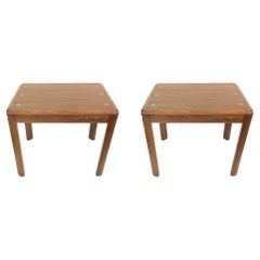 Pair Of Lane Mid Century Walnut Cross Banded Side Tables with Inlay