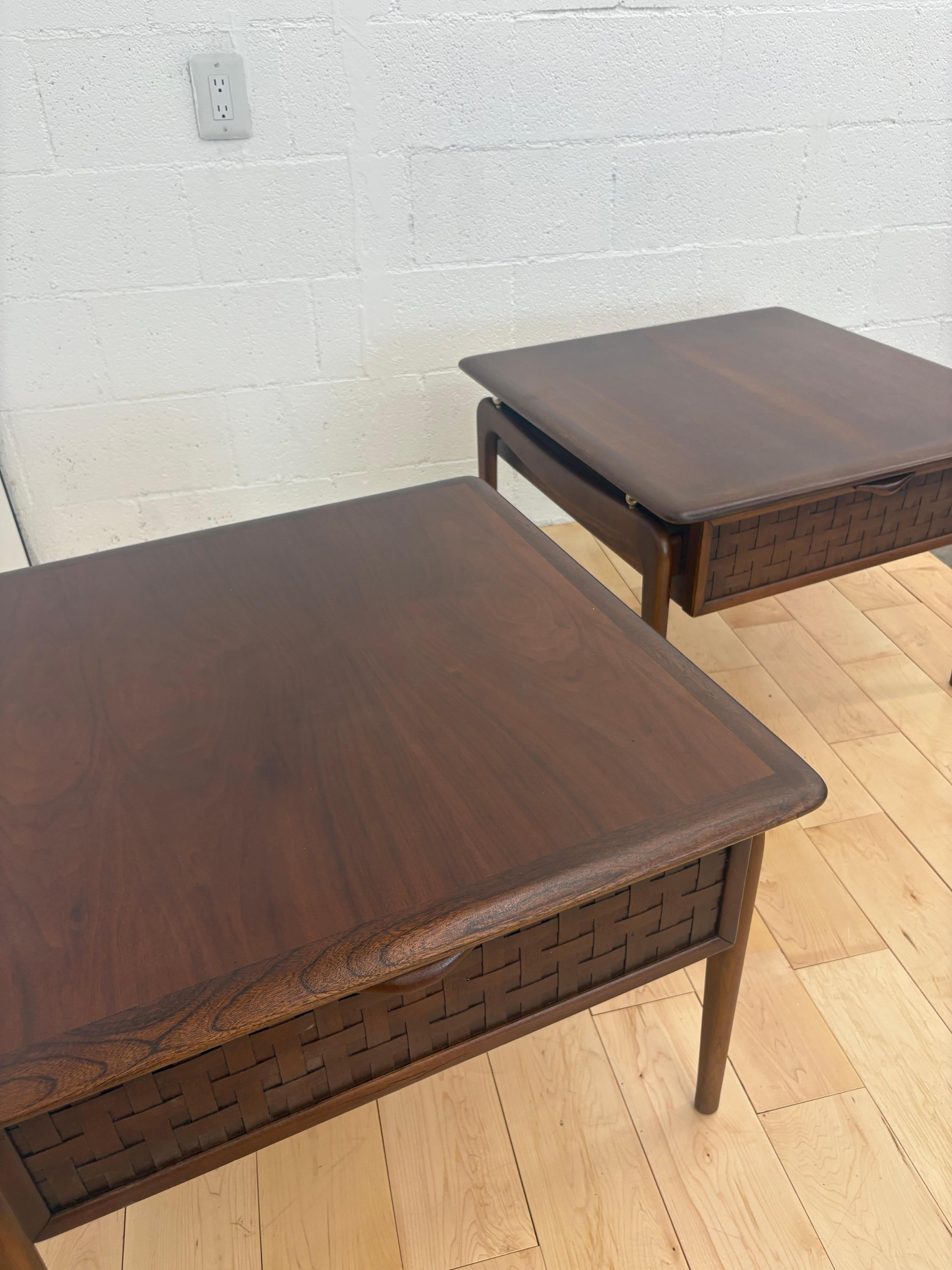 Mid-Century Modern Pair of Lane Perception Nightstands by Warren Church, Sculpted Walnut, 1960s For Sale