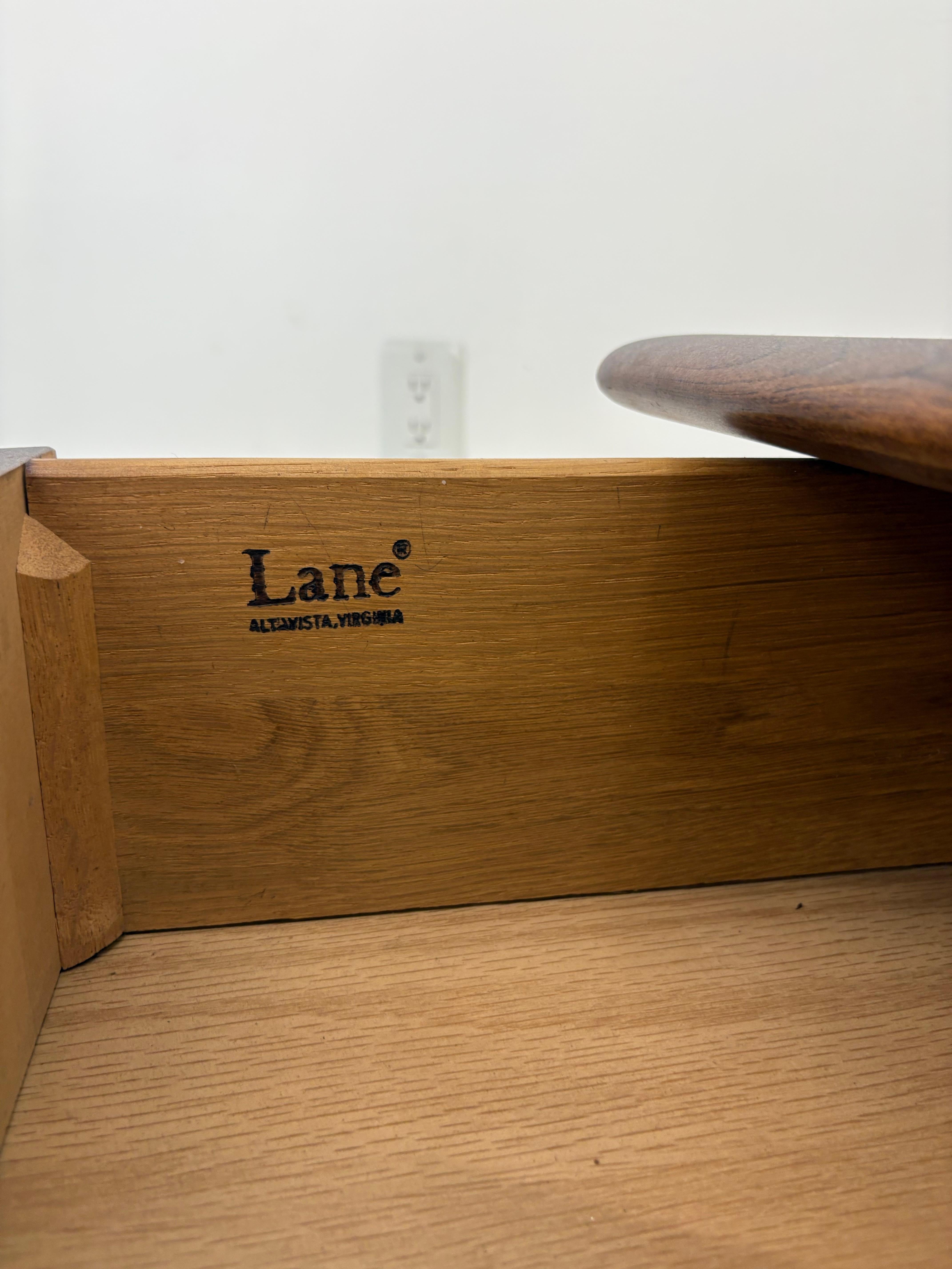 American Pair of Lane Perception Nightstands by Warren Church, Sculpted Walnut, 1960s For Sale