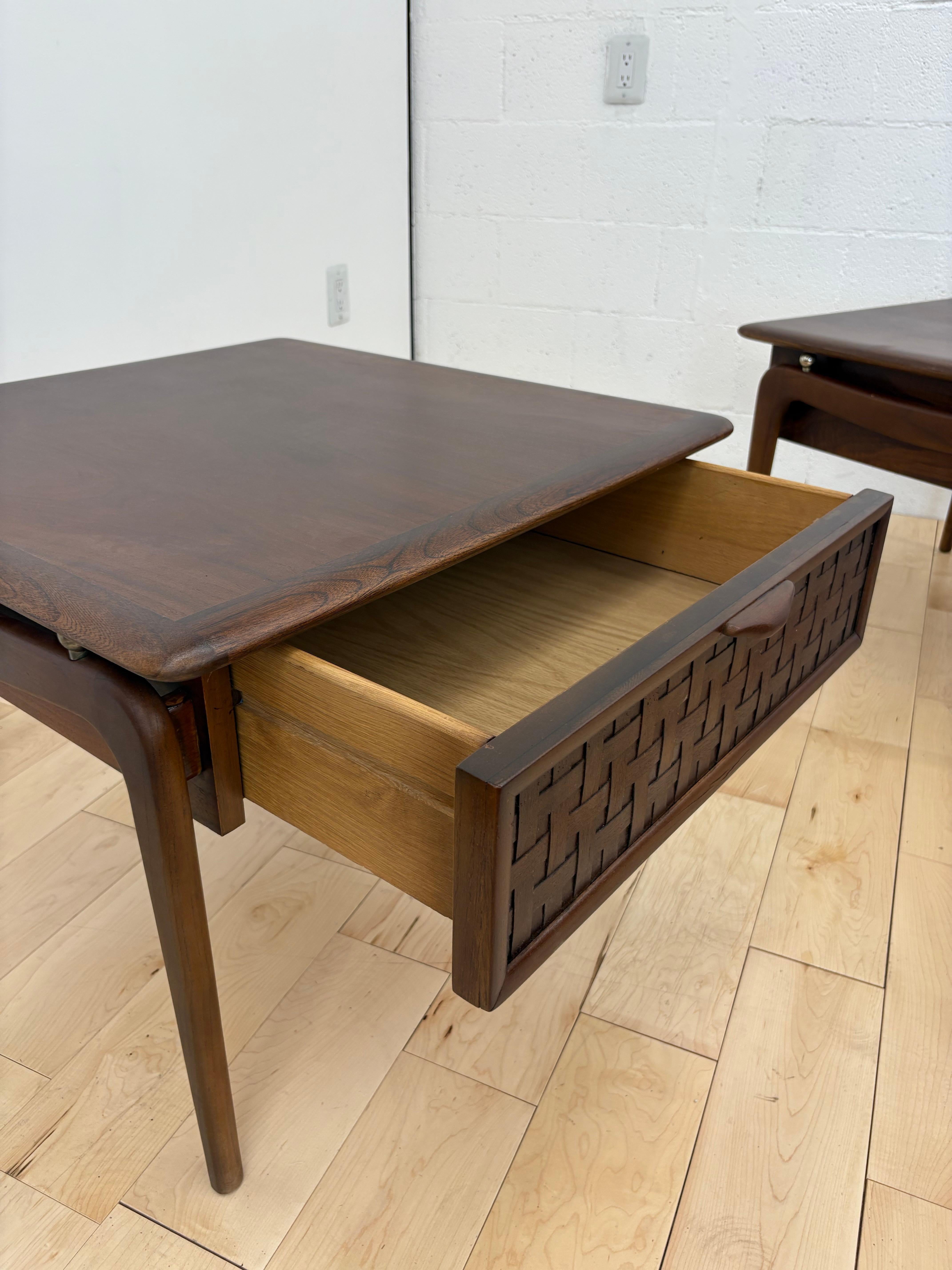 Joinery Pair of Lane Perception Nightstands by Warren Church, Sculpted Walnut, 1960s For Sale