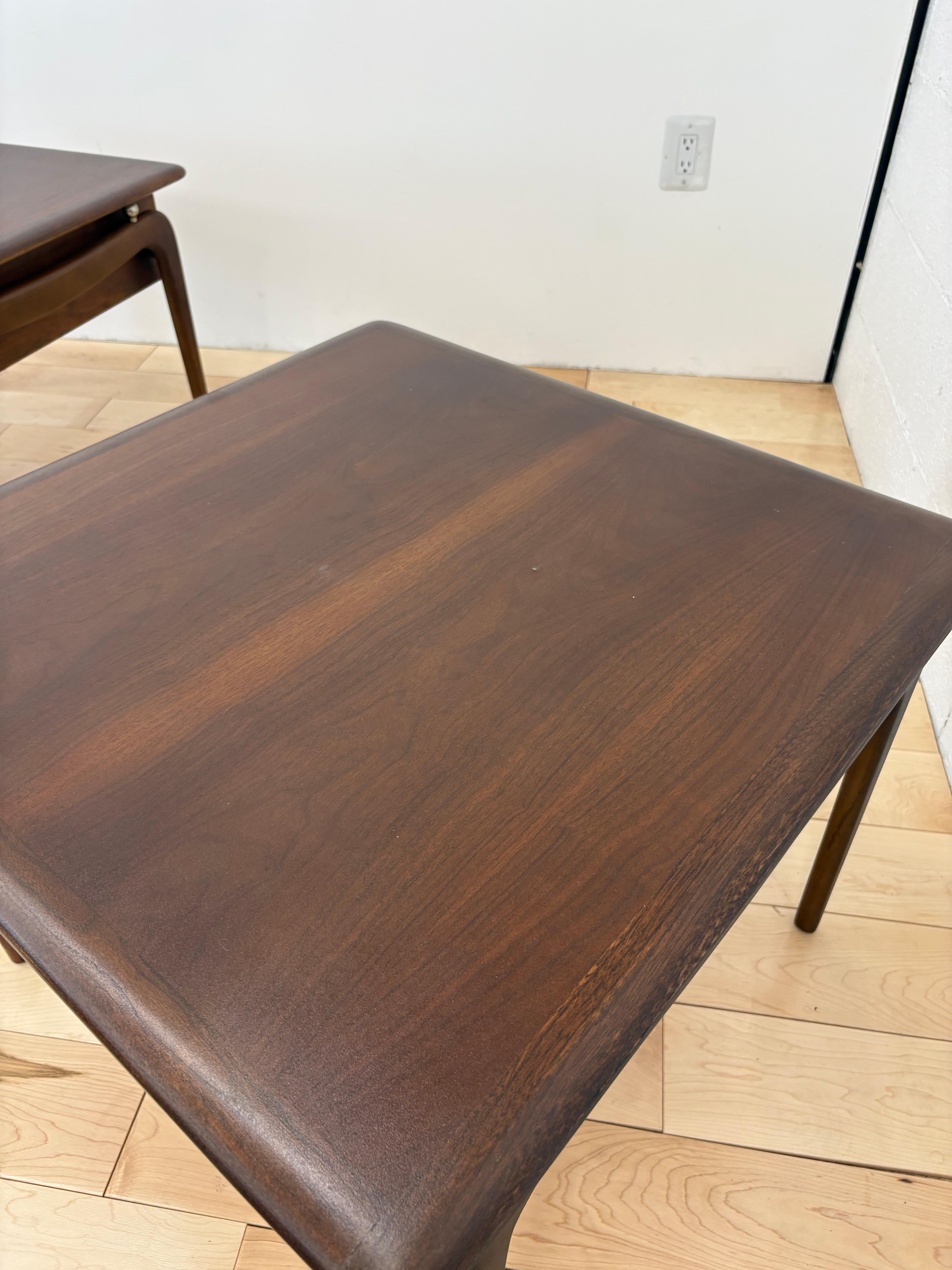 Pair of Lane Perception Nightstands by Warren Church, Sculpted Walnut, 1960s In Good Condition For Sale In Los Angeles, CA