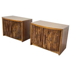Pair of Lane Pueblo Brutalist Mid-Century Modern Oak Nightstands / End Tables