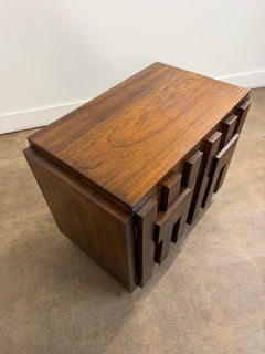 Pair of Lane Staccato Brutalist Walnut Nightstands or End Tables, 1970s