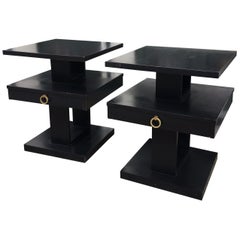 Pair of Lane Stacked End Tables in Black