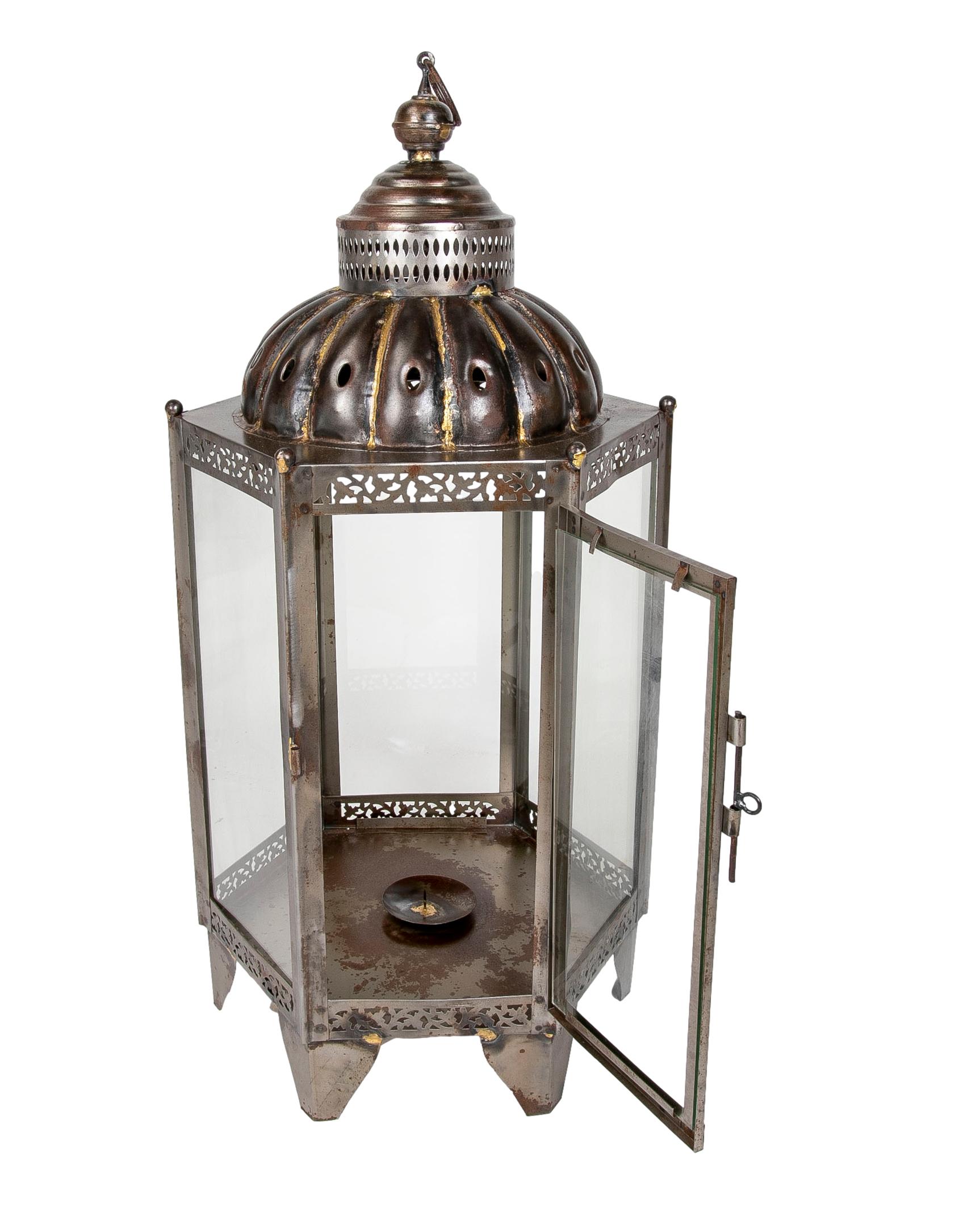 Spanish Pair of Lanterns for Floor or Iron Lamp with Crystals For Sale