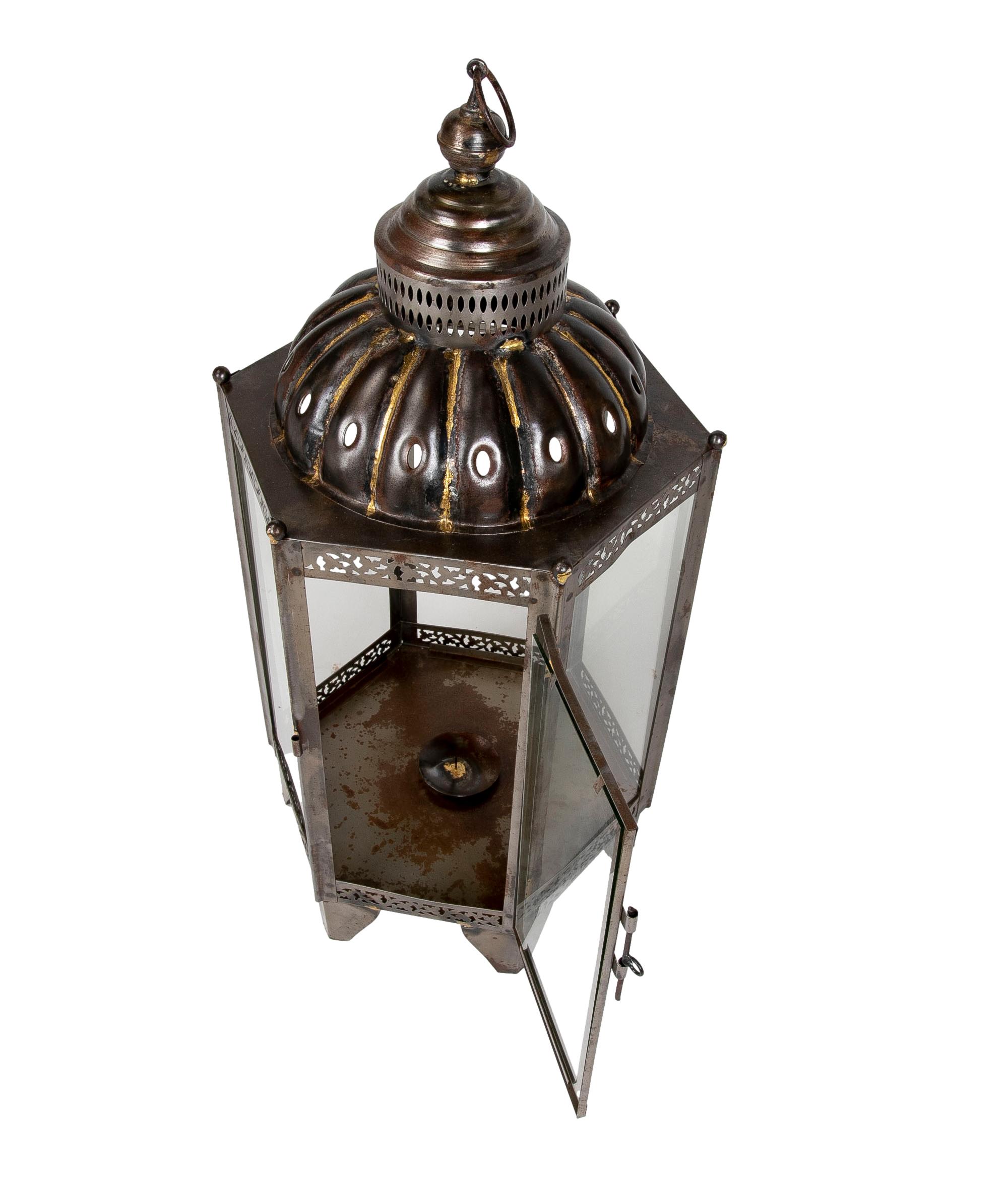 Pair of Lanterns for Floor or Iron Lamp with Crystals In Good Condition For Sale In Marbella, ES