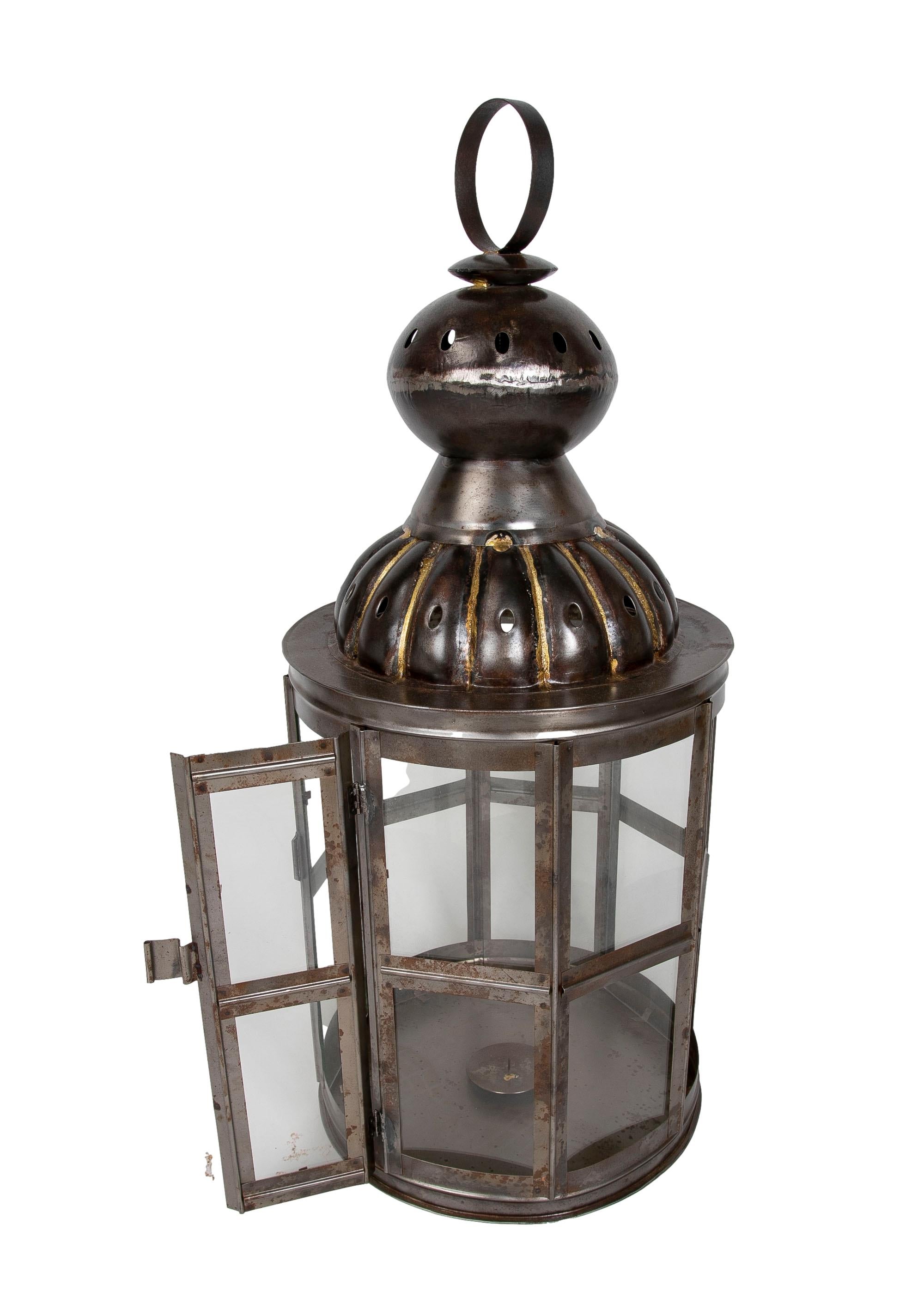 Contemporary Pair of Lanterns for Floor or Iron Lamp with Crystals For Sale