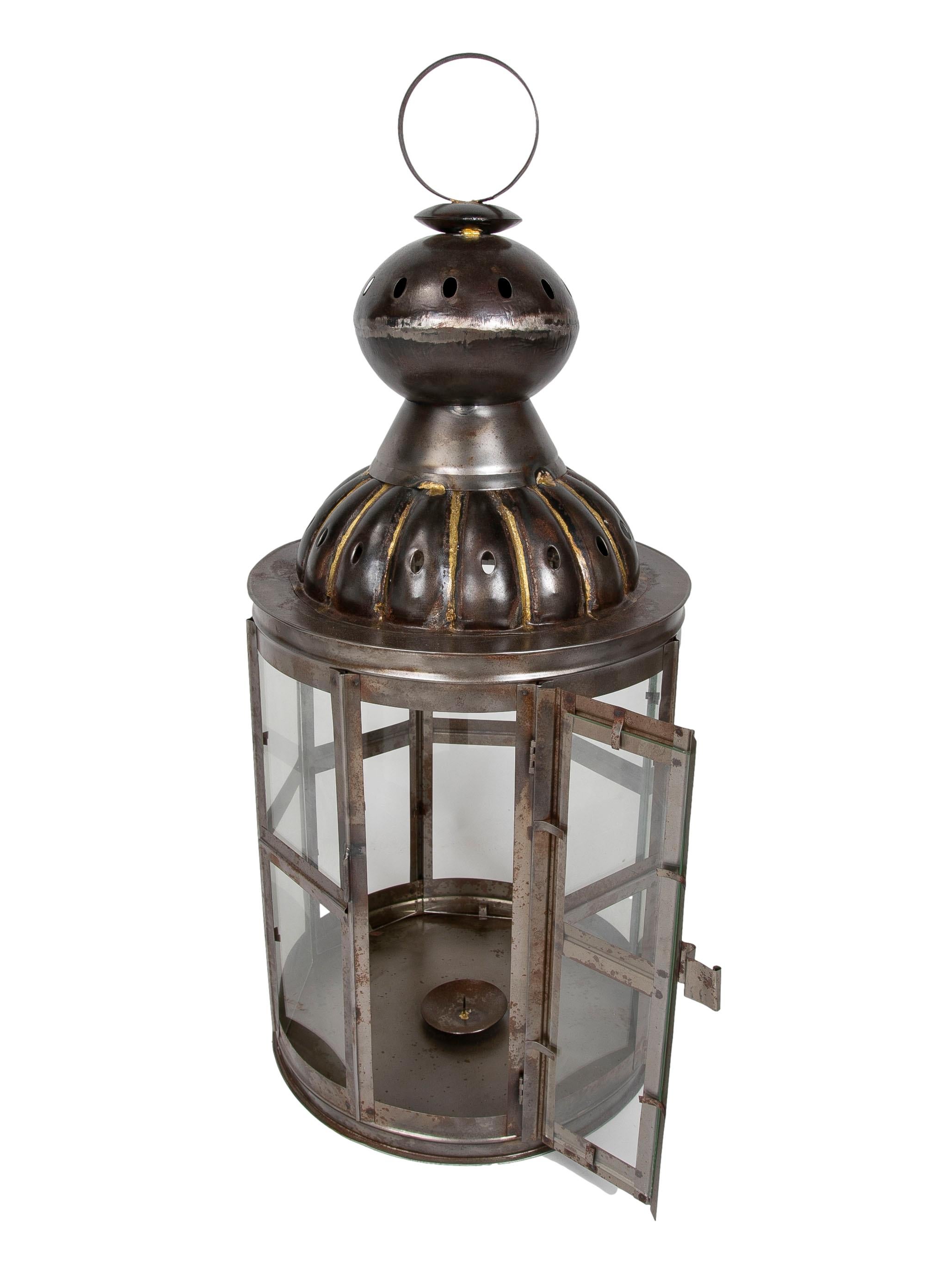 Glass Pair of Lanterns for Floor or Iron Lamp with Crystals For Sale