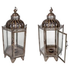 Paire de lanternes pour lampadaires ou lampes en fer avec cristaux