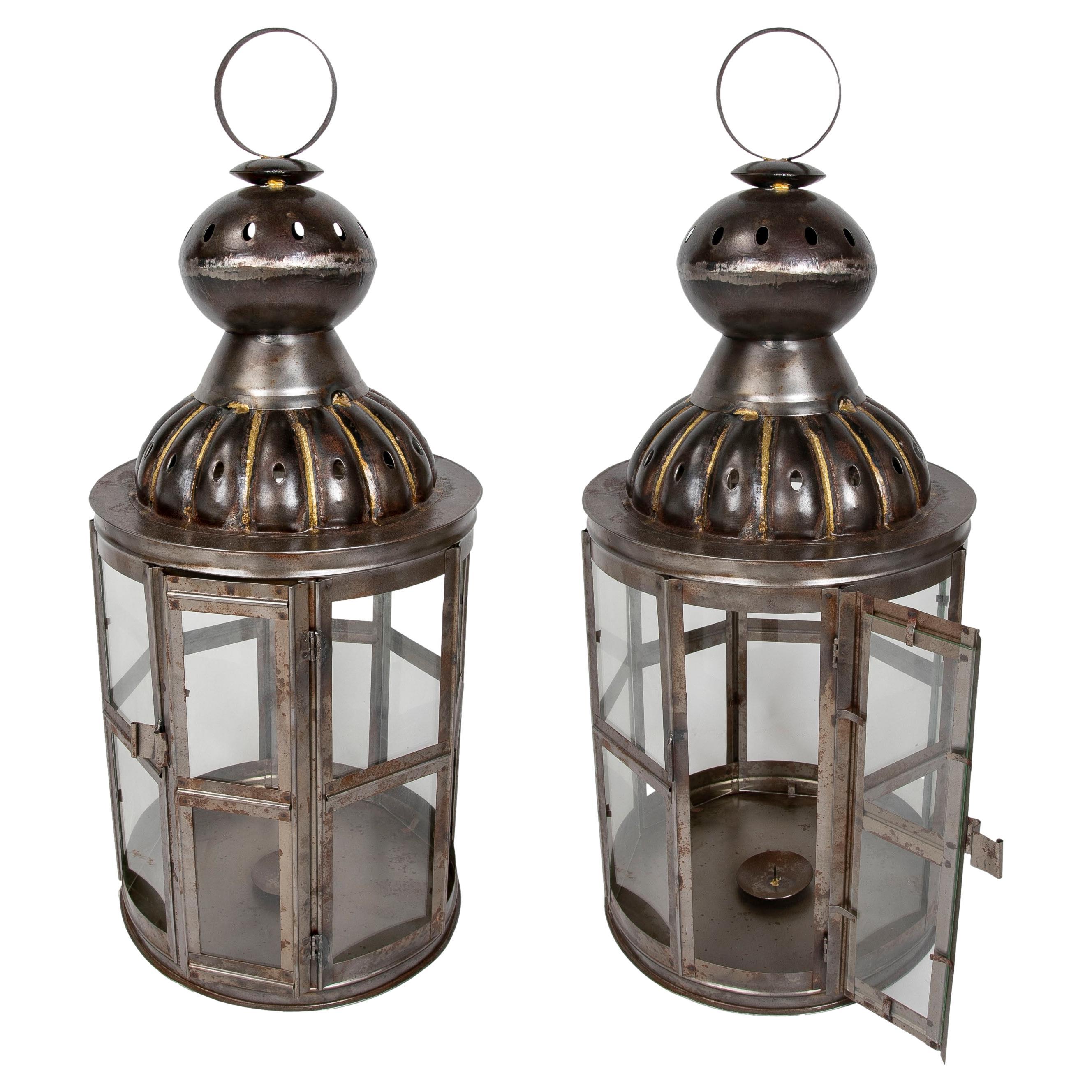 Pair of Lanterns for Floor or Iron Lamp with Crystals