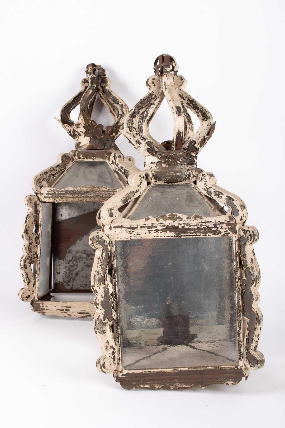 French Lanterns in Painted Plate Antiquity from the Beginning of the 20th Century, Pair