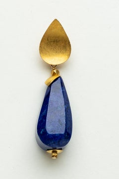 Pair of Lapis Lazuli and 18K Gold Drop Earrings