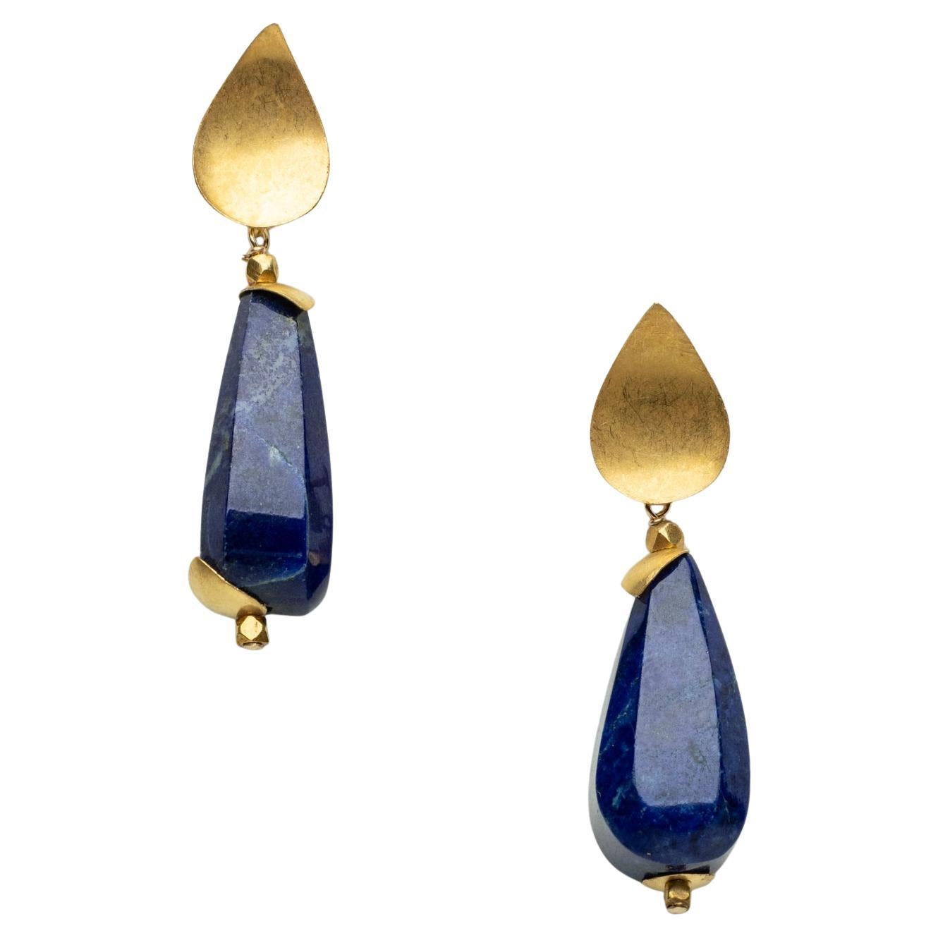 Deborah Lockhart Phillips 18K Gold Lapis Lazuli Dangle Earrings, 1990s