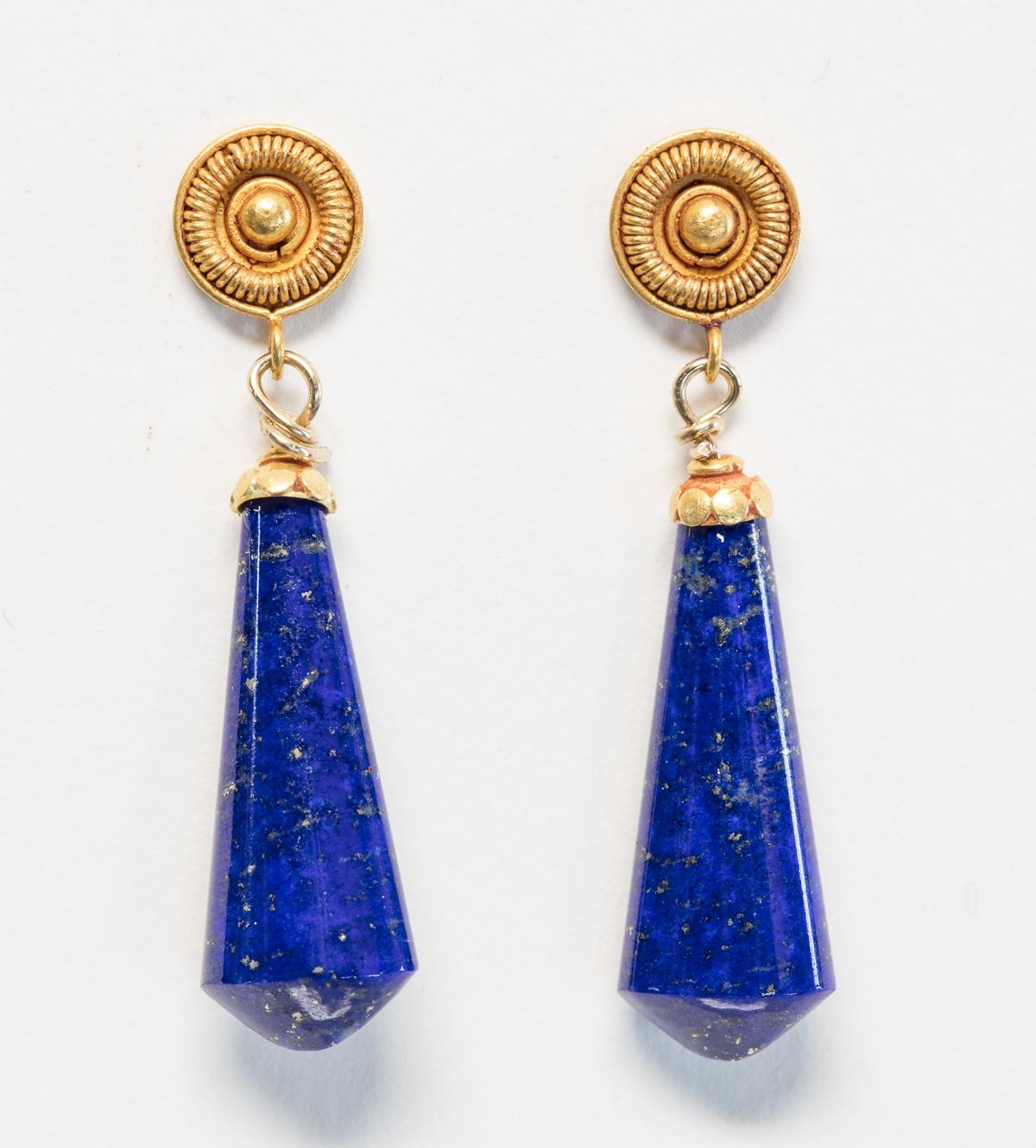 Pair of Lapis Lazuli and 22 Karat Gold Drop Earrings In Excellent Condition In Nantucket, MA