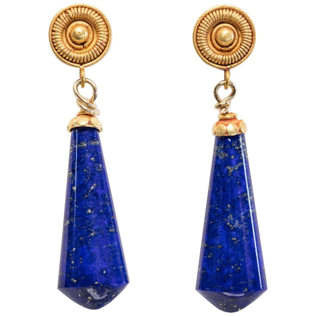 Natural Lapis Lazuli Earrings, 9ct Gold Drop Dangle Beaded Earrings - Handmade In UK