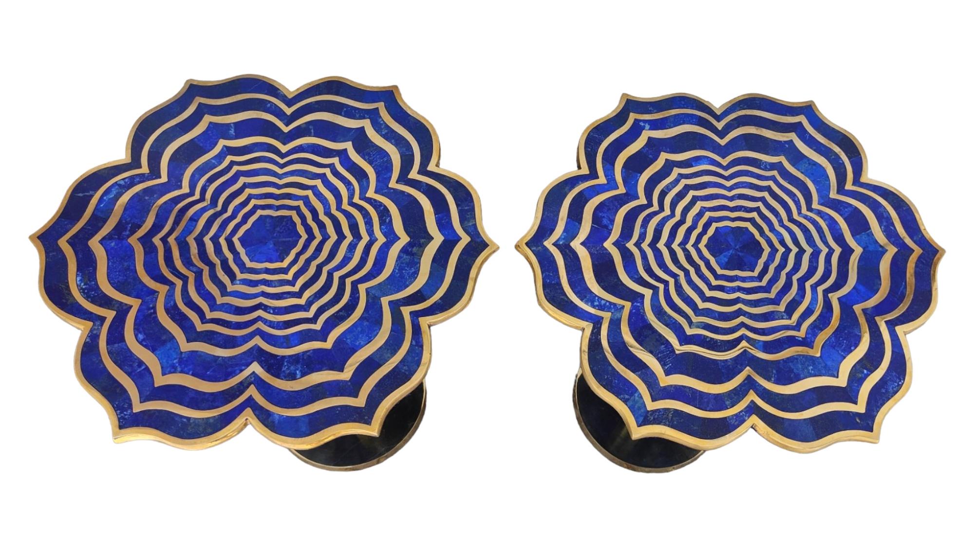 Mid-20th Century Pair Of Lapis lazuli And Bronze Tables For Sale