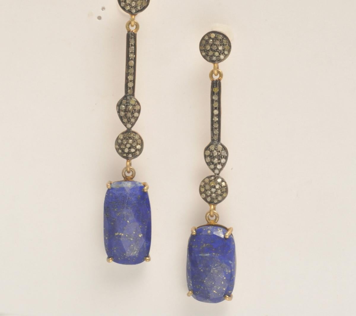 Pair of Lapis Lazuli and Diamond Drop Earrings In Excellent Condition In Nantucket, MA