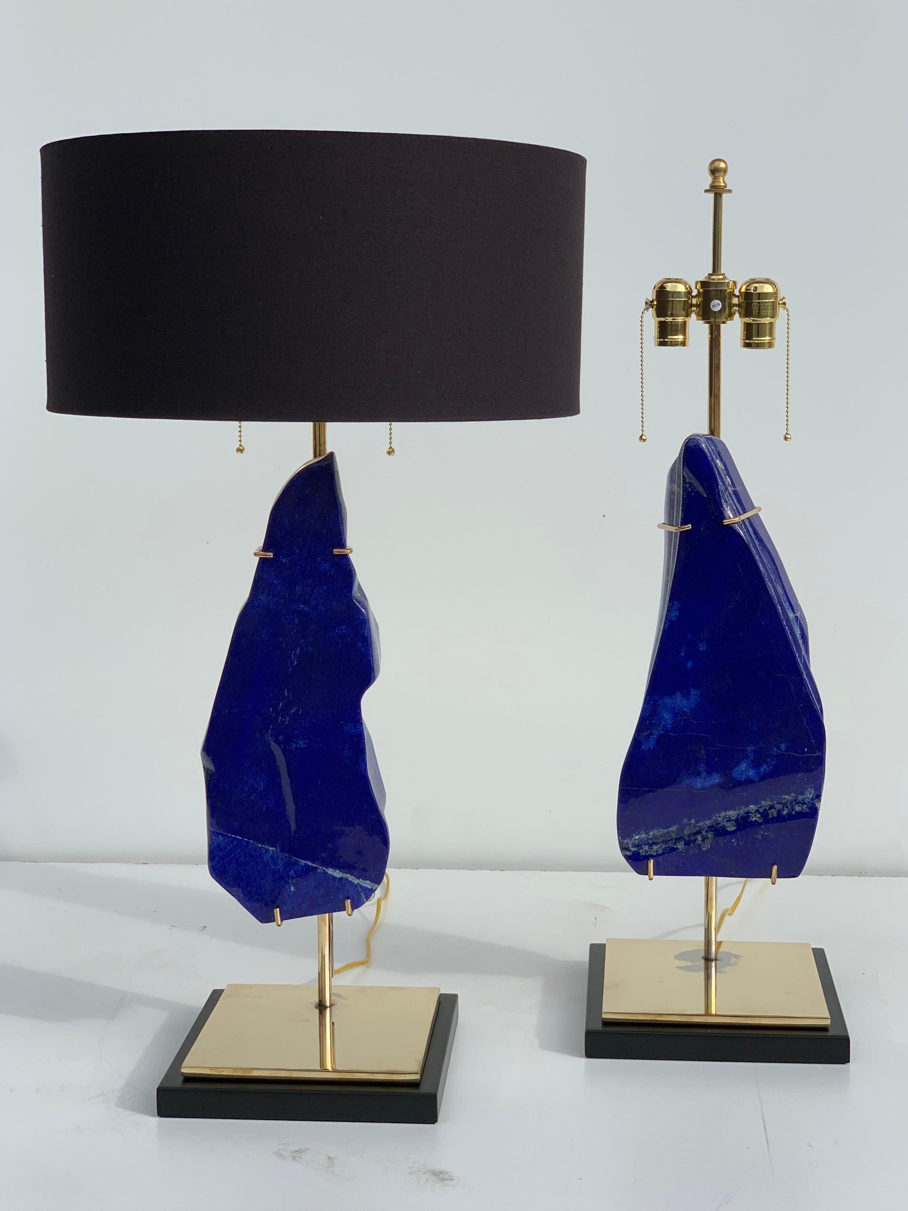 Pair of Lapis Lazuli mounted as lamps. Shades are 8.5