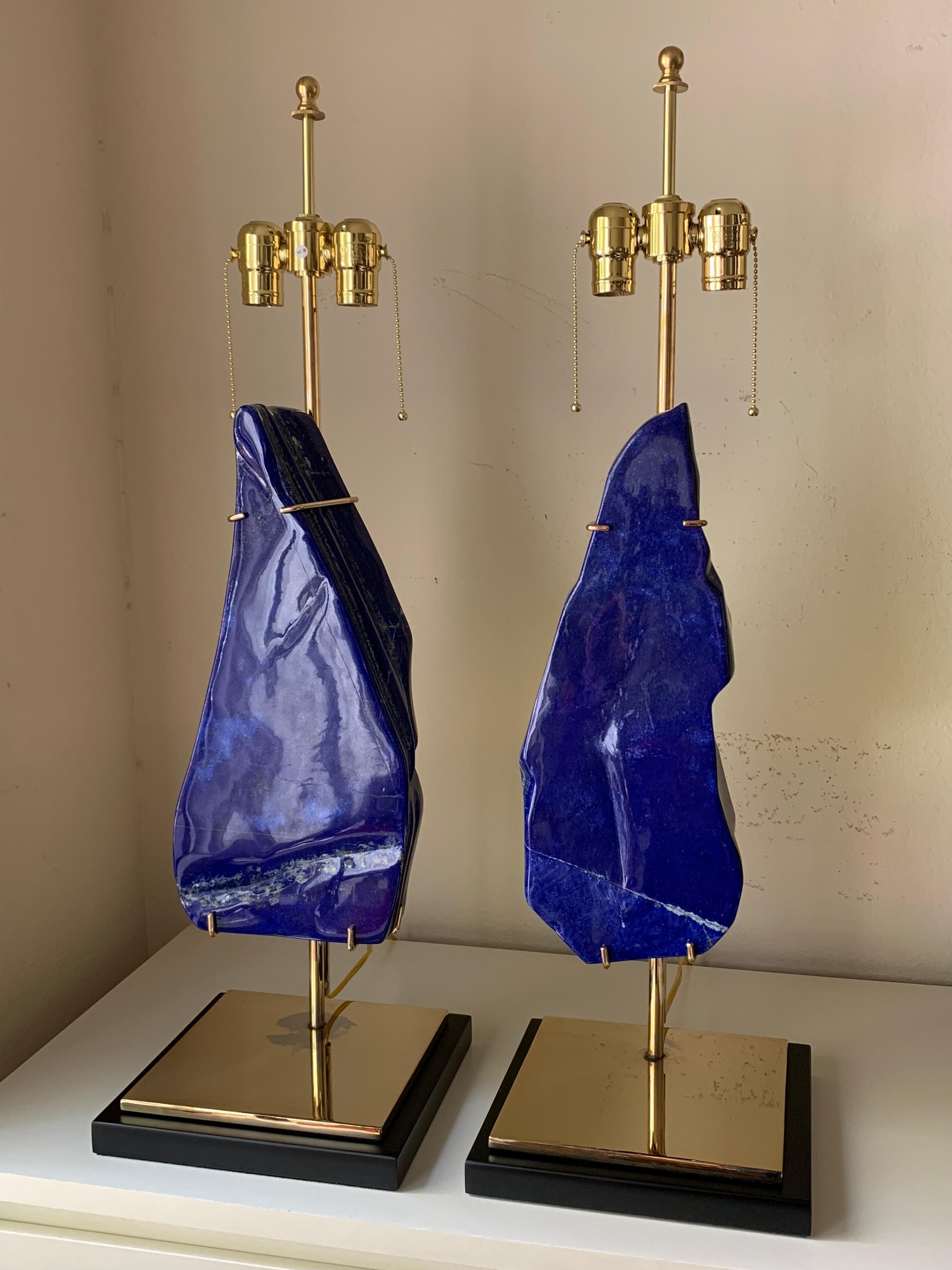 Hollywood Regency Pair of Lapis Lazuli Lamps