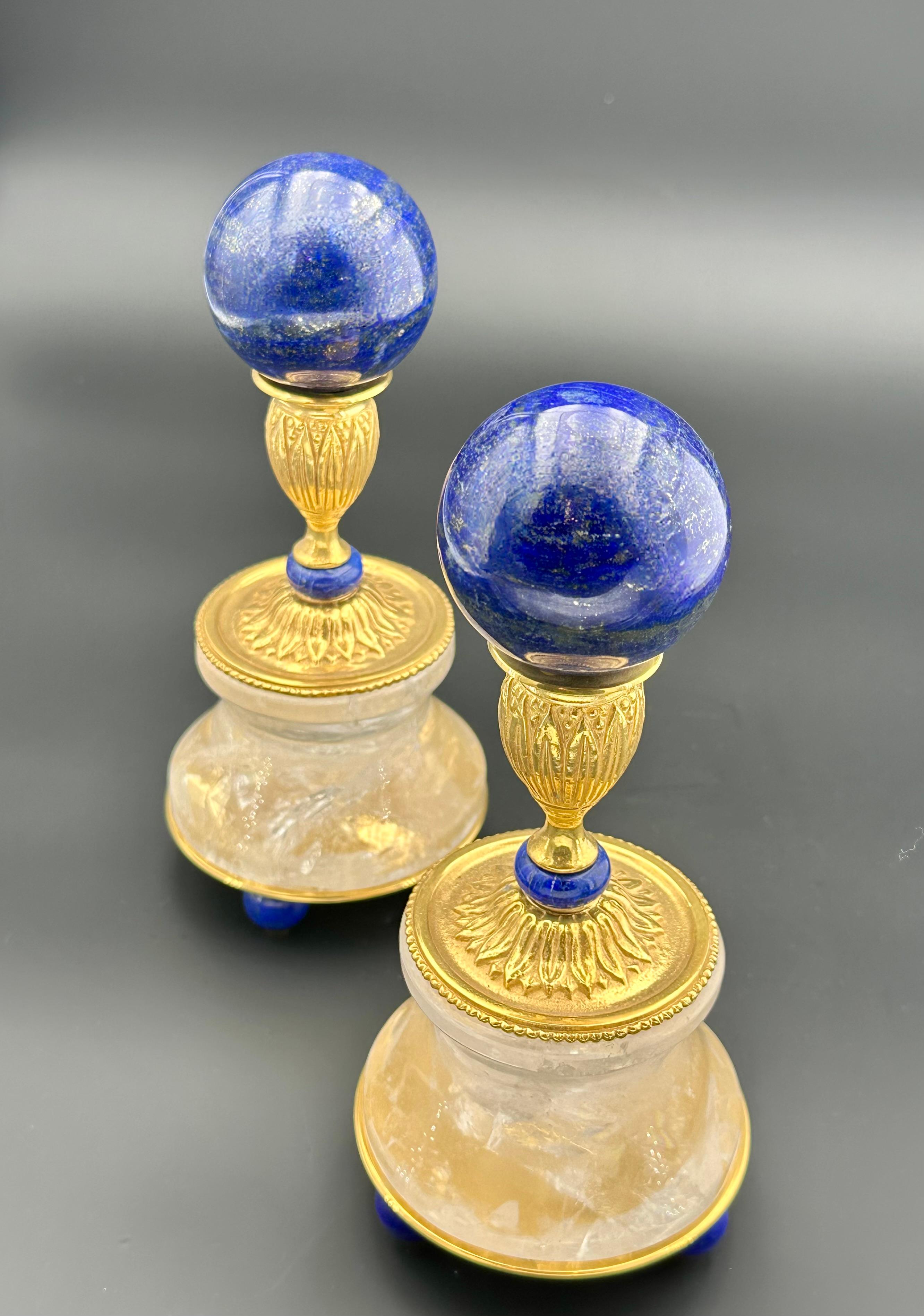 French Pair of Lapis Lazuli Spheres . For Sale