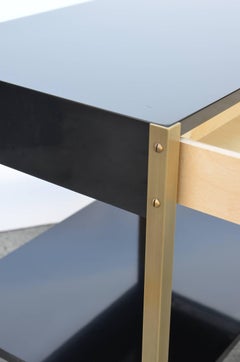 Pair of 'Laque' Black Lacquer and Brass Nightstands by Design Frères