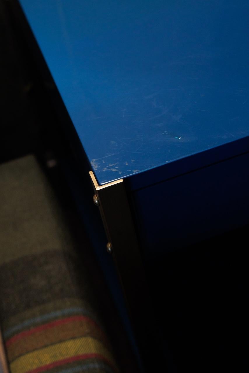Brushed Pair of 'Laque' Blue Custom Nightstands, from Andy Cohen's Personal Collection