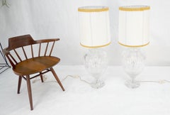 Pair of Large 14" Diameter Cut Glass Urn Vase Shape Table Lamps Stunning MINT