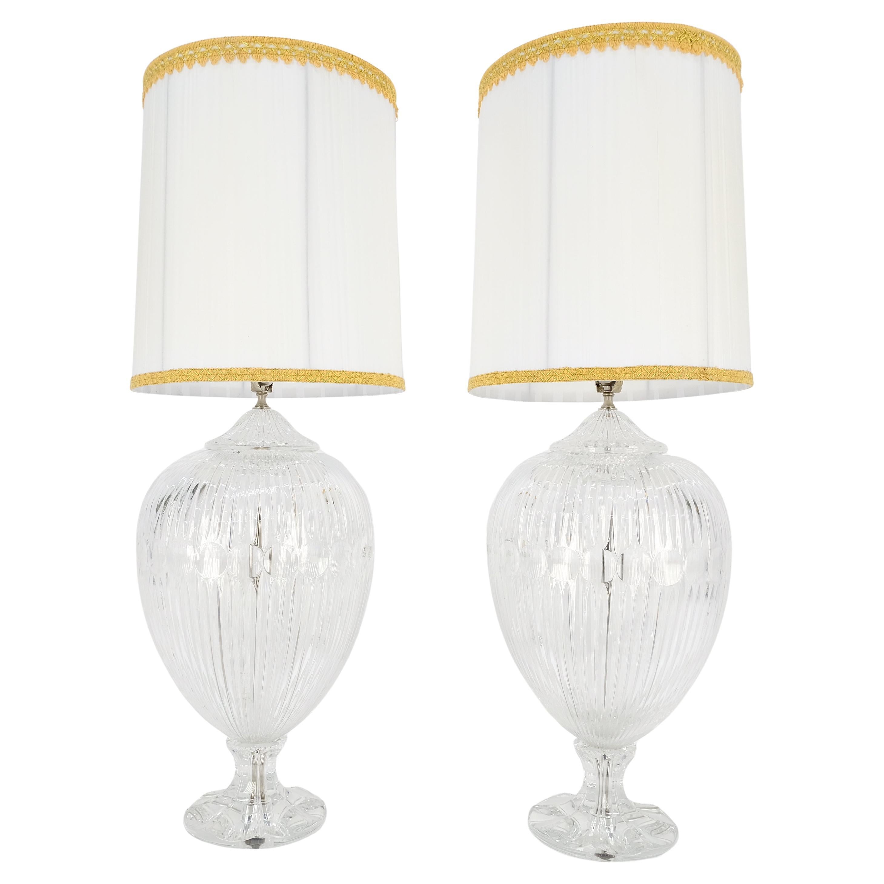Pair of Large 14" Diameter Cut Glass Urn Vase Shape Table Lamps Stunning MINT For Sale