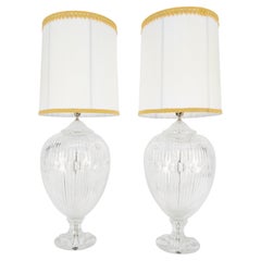 Pair of Large 14" Diameter Cut Glass Urn Vase Shape Table Lamps Stunning MINT