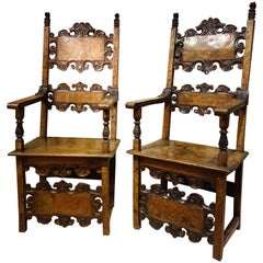 Pair of Large 17th Century Armchairs, Lombardy or Tuscany, Italy, 17th Century