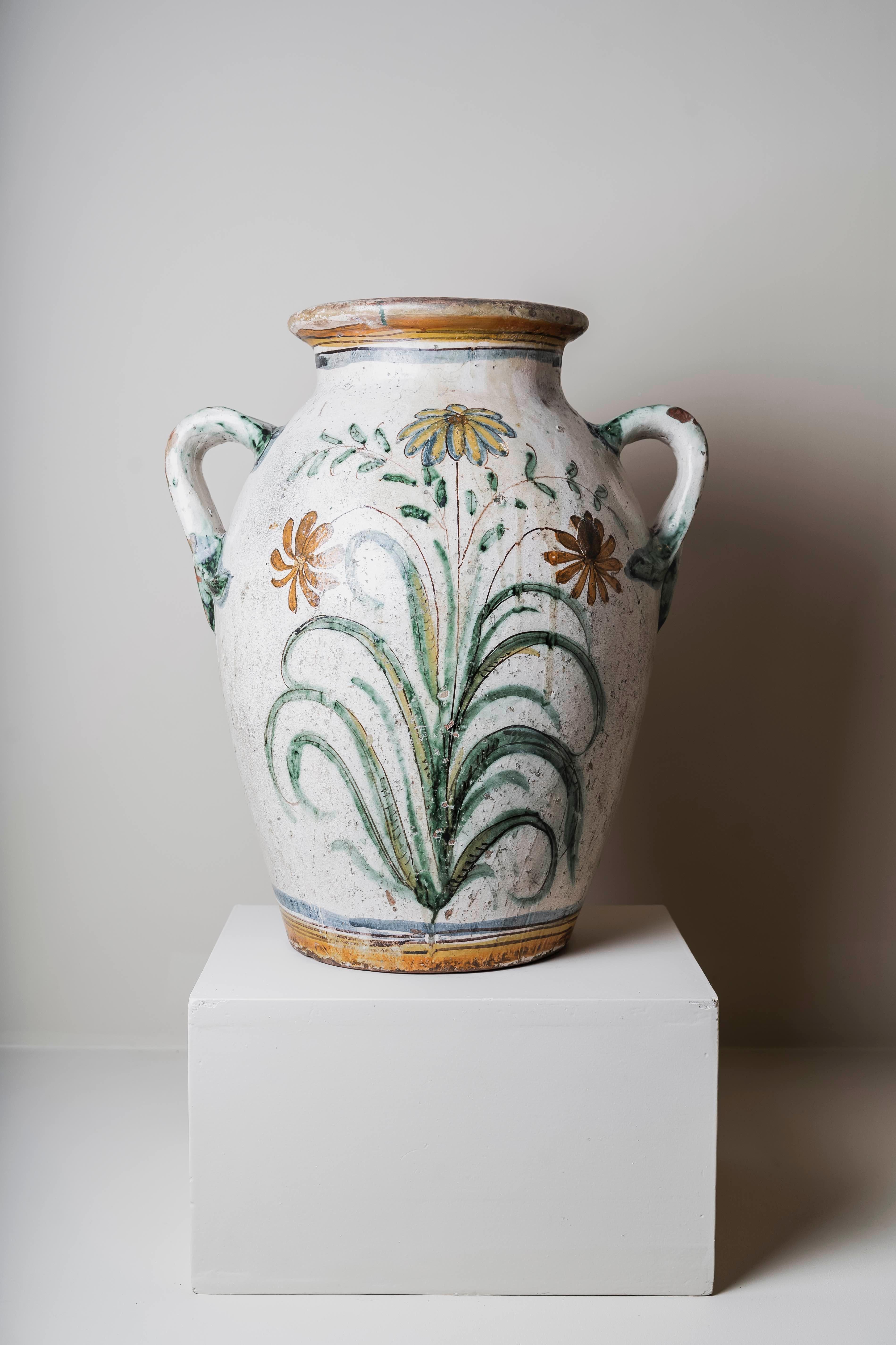 Italian Pair of Large 17th Century Glazed Terracotta Jars