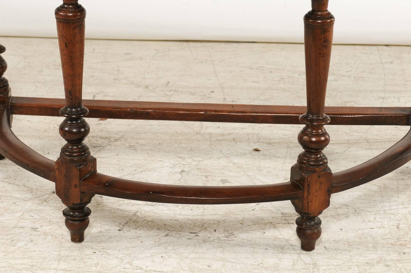 Pair of Large 1820s Italian Walnut Demilune Console Tables with Turned Legs 5