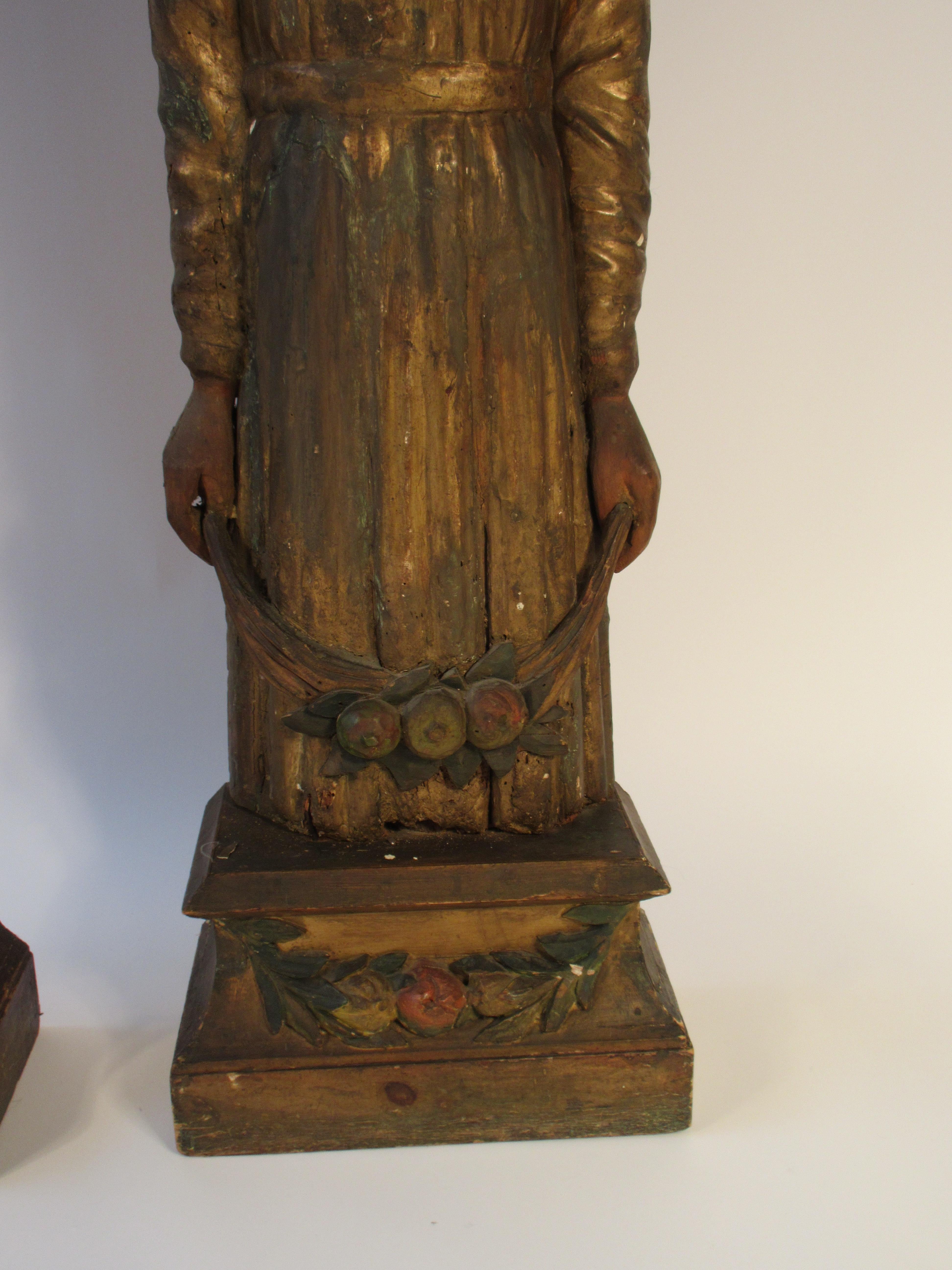Pair of Large 1840s Venetian Wood Figures from an Italian Theatre For Sale 11